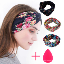 Girls  Hair Accessories Twisted Headband Floral Bow Knot Hairband Turban Hair Wrap Band Free Facial cosmetic make up sponges